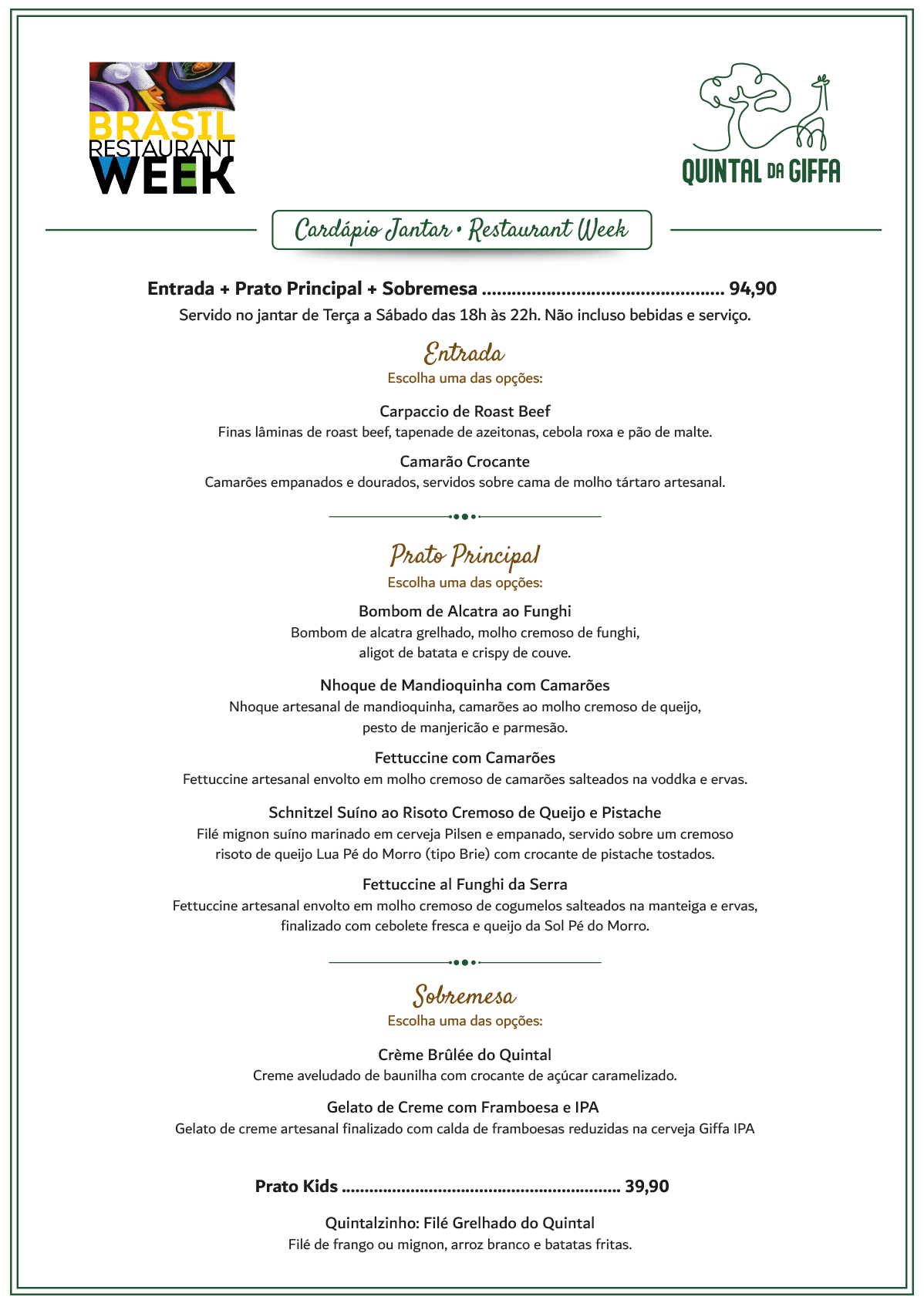 Menu Jantar Restaurant Week